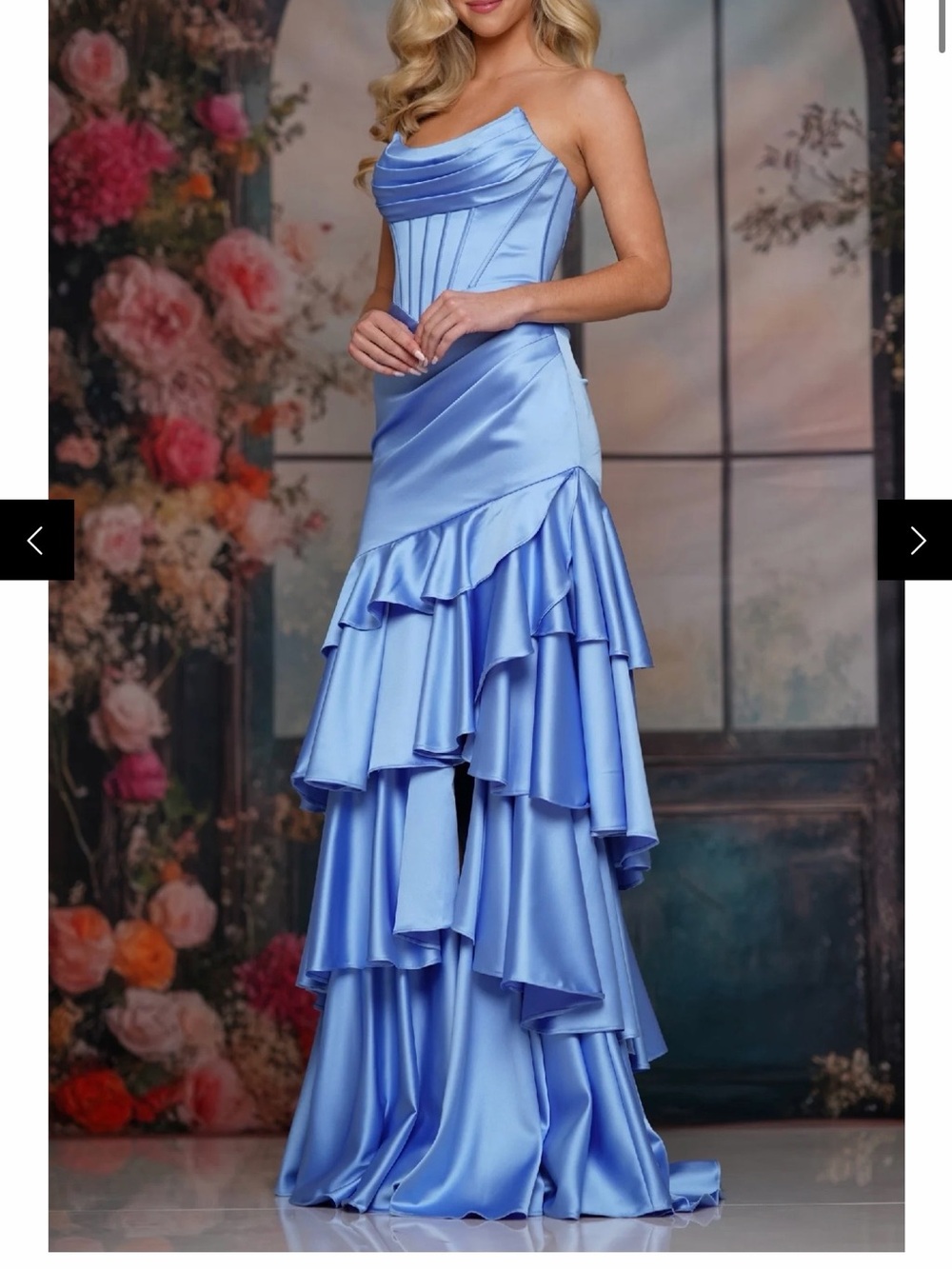 Sky Blue Satin Ruffled Corset Prom Dress